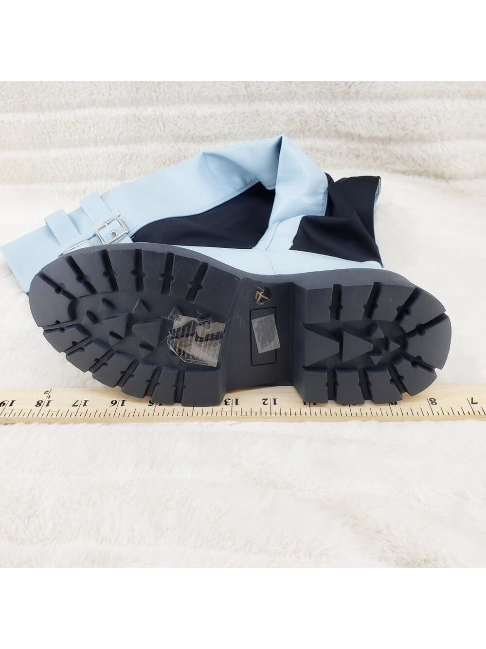 Techno Baby Blue Lycra Stretch Lug Sole Thigh High Combat Rider Brand New - Picture 10 of 16